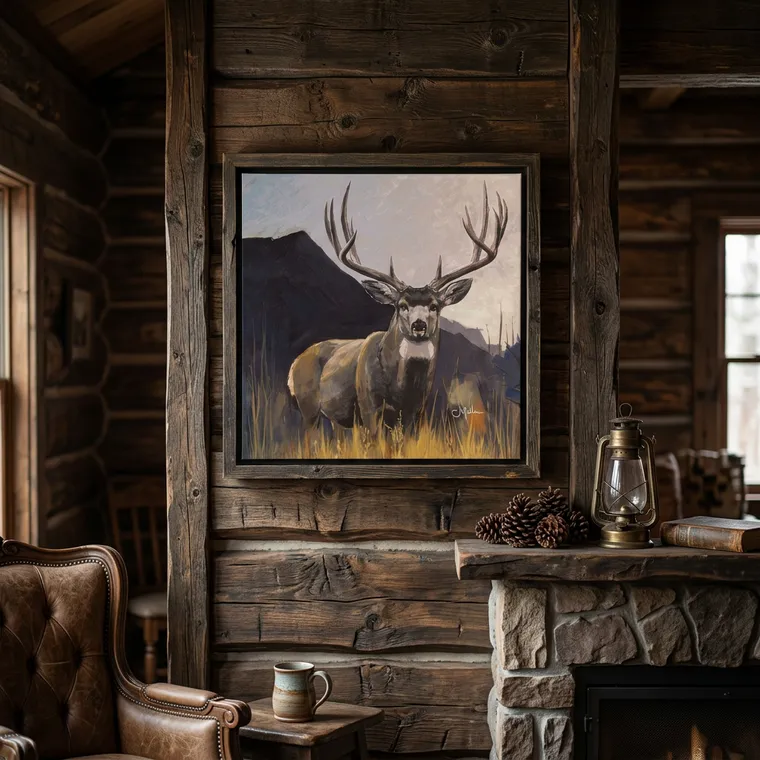 A J. Miller painting displayed in a warm interior setting