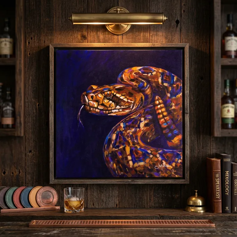 A J. Miller painting displayed in a study interior
